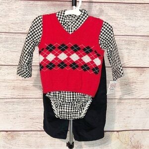 NWT Carters Red and Black Special Occasion 3 Piece Vest Outfit 12 Months